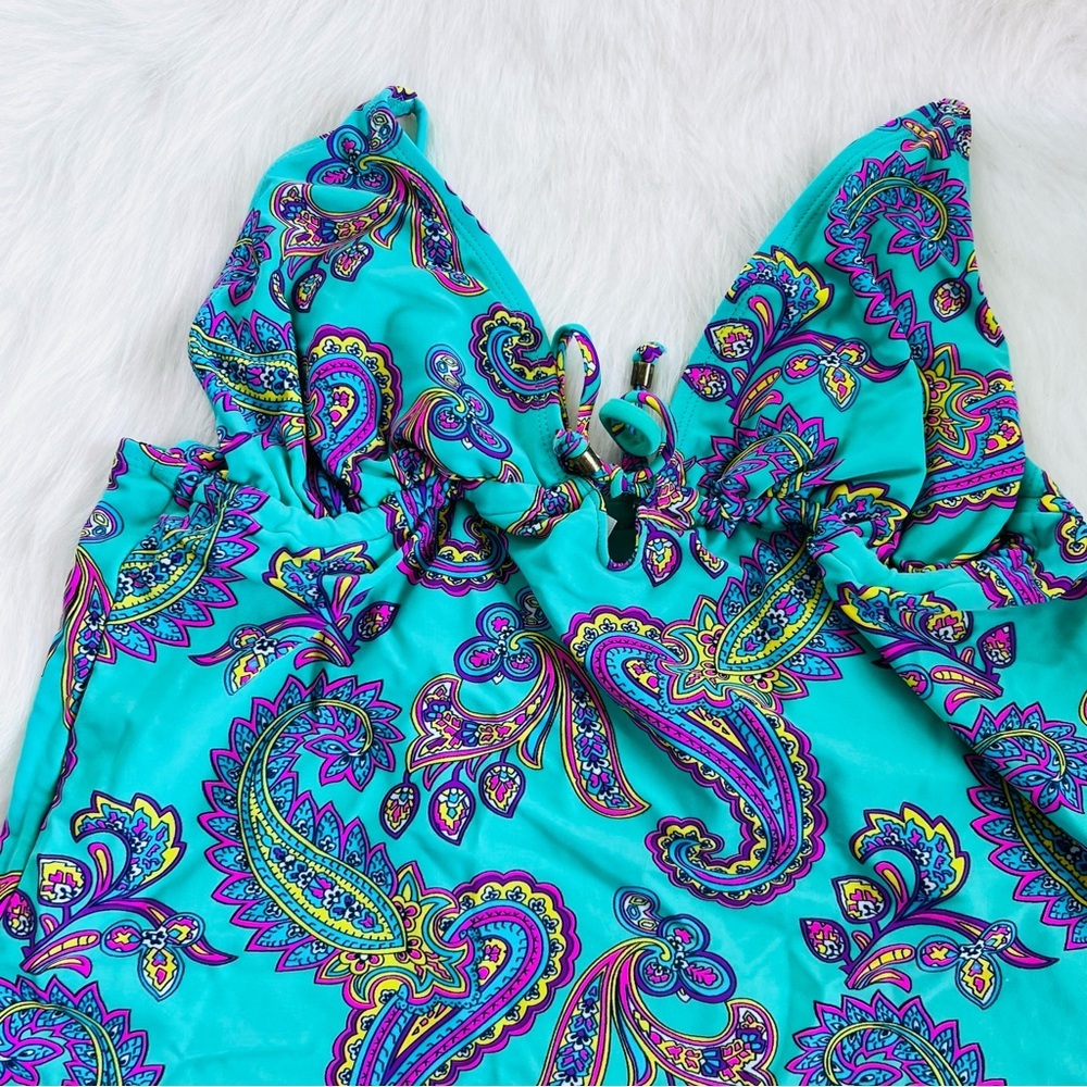 Y2K 2009 Old Navy Teal Paisley Tankini Swim Set - Teal and Purple Size 1 - Picture 8 of 14